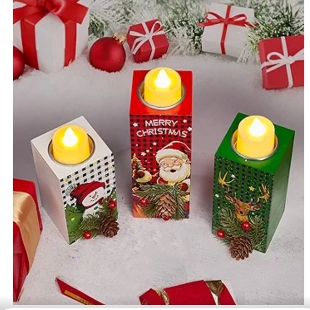 Festive LED Candle Set with Santa and Snowman NIB - Picture 2 of 5